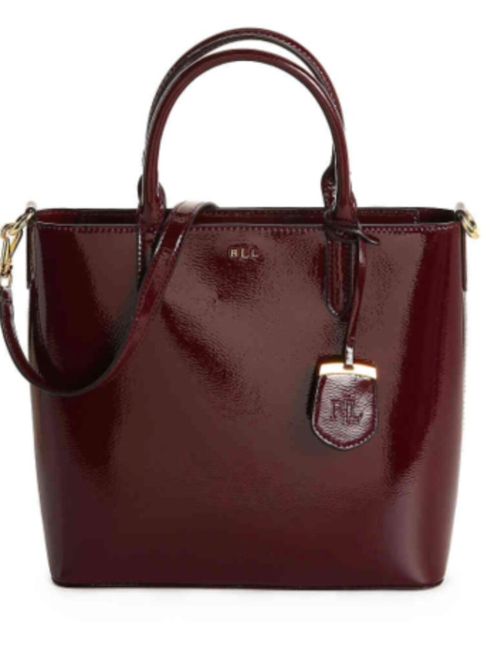 Lauren Ralph Lauren Rare Glossy Bordeaux Tote Bag Gold Hardware Officecore